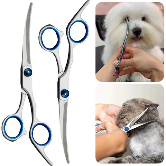 Stainless Steel Pet Scissors Dogs Shears Dog Grooming Scissors Safety Round Head Pet Hair Cutting Scissors Curved Scissors